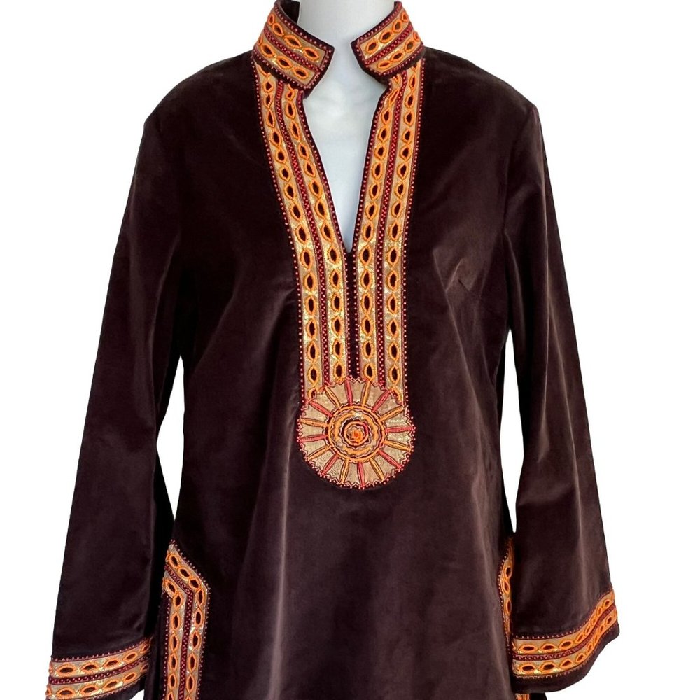 ππ SOLD ππ TORY BURCH BROWN VELVET VINTAGE INSPIRED BEADED TOP - Picture 8 of 13